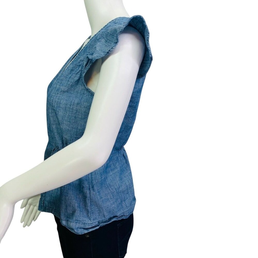 J by J.Crew Womens Chambray Wrap Style Top Size 4 Blue Cotton Flutter Sleeve - Picture 5 of 10